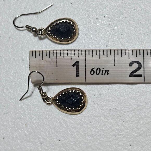 Elegant Retro Gold Tone Black Gemstone Teardrop Earrings Classic Fashion Jewelry - Picture 4 of 4